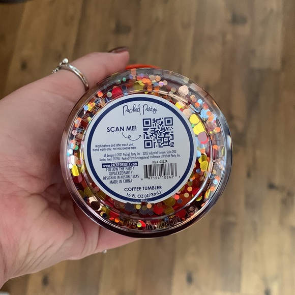 NWT Confetti Hot/Cold Cup | Packed Party | Pumpkin Spice Glitter | Orange Cup - Picture 2 of 3